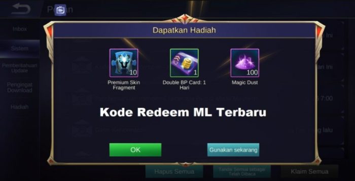 Kode redeem mendapatkan persyaratan