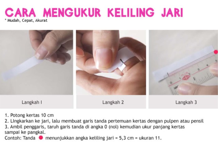 Cincin mengukur ukur jari kertas menggunakan lingkar panduan ukuran